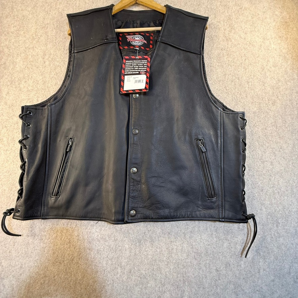 NWT Milwaukee Motorcycle Clothing Co Mens Black Leather Biker Vest XXXL M349XXXL